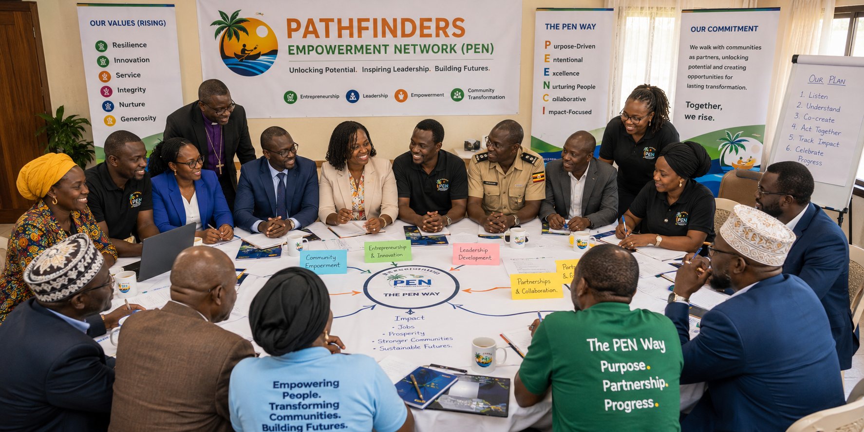 PEN stakeholders working through The PEN Way framework around a planning table